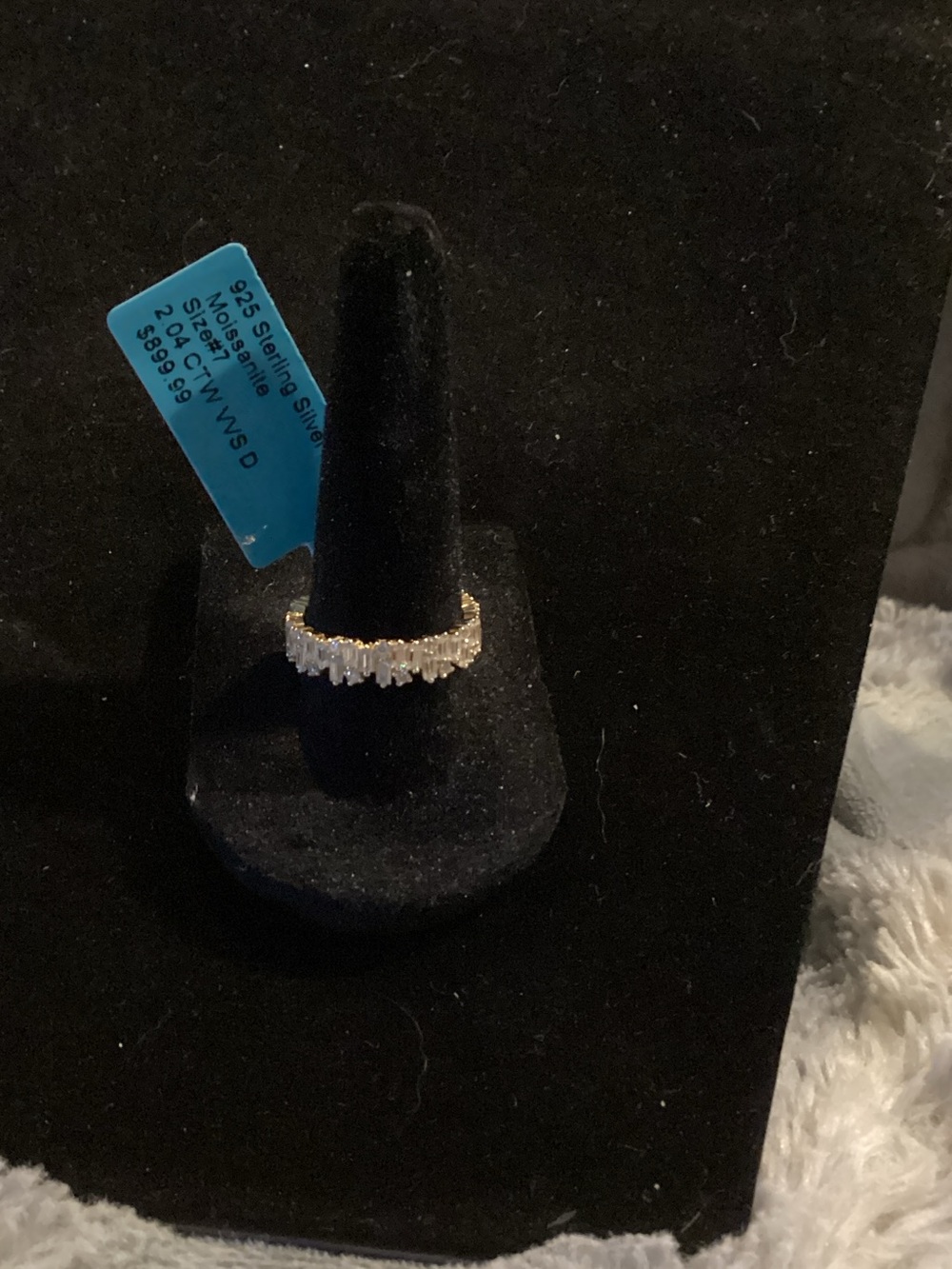 Sterling Silver moissanite, baguette eternity band